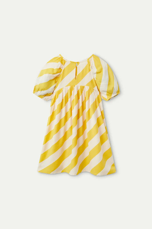 OUTLET - Vestido corto de niña estampado rayas amarillas - 40403