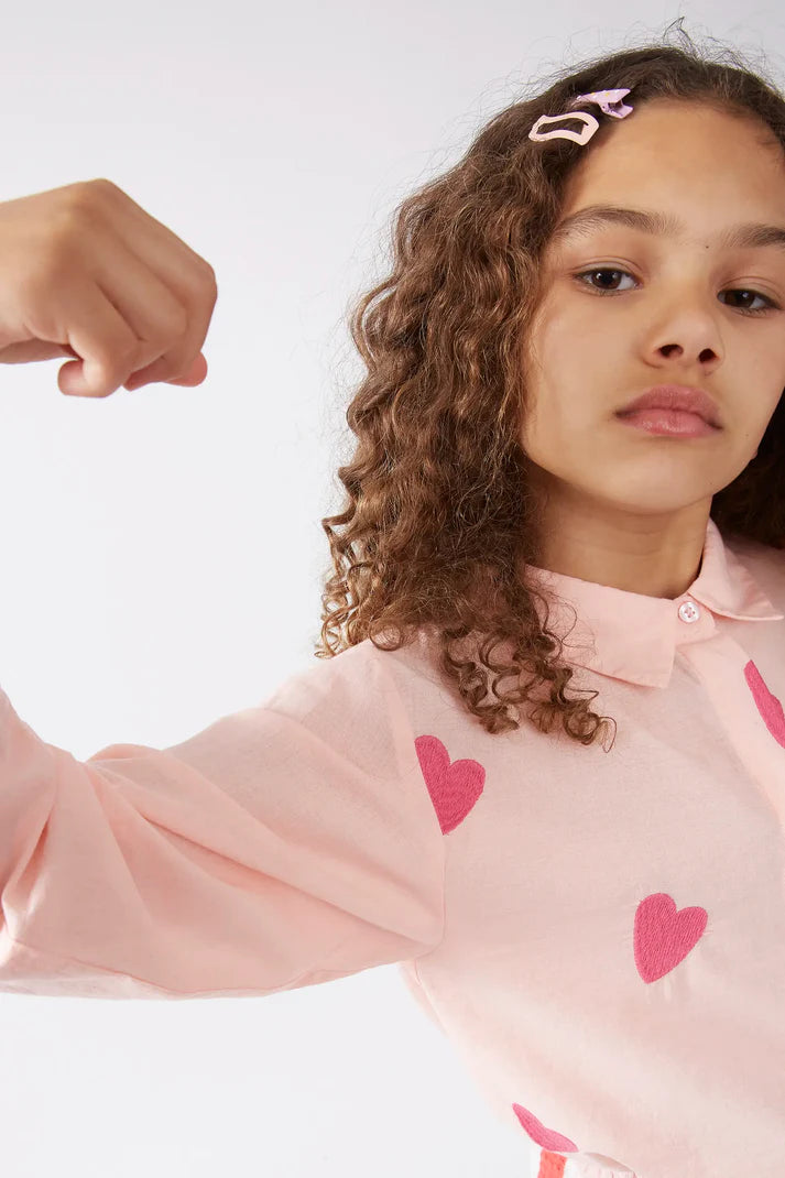 Camisa de niña corazones bordados rosa - 41420