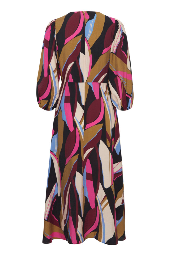 Pzkayla V-Neck Dress - Fuchsia Purple Printed