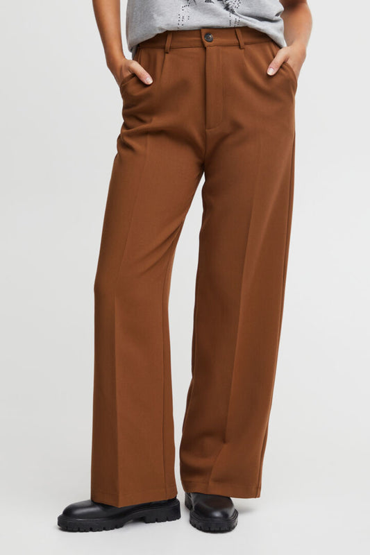 Pzbeverly HW Pants Full Lenght Wide Leg - Bison