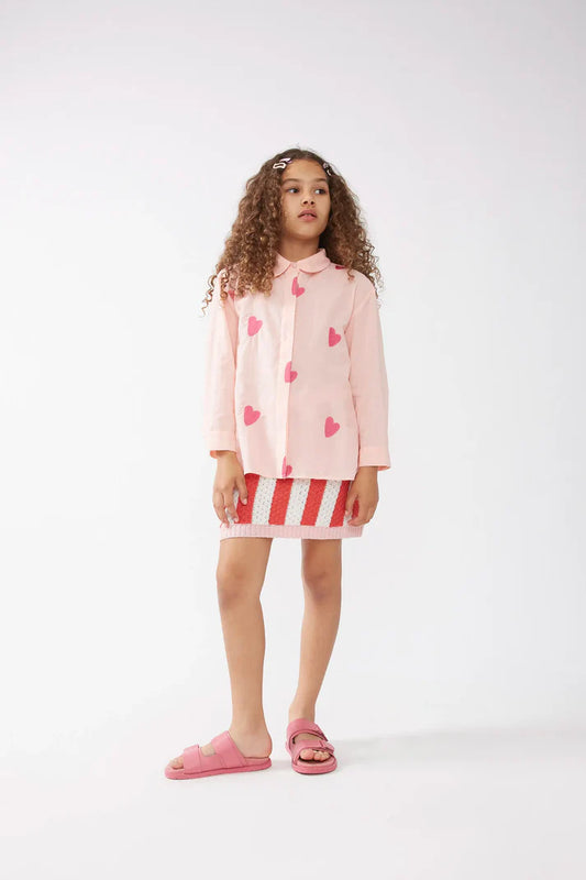 Camisa de niña corazones bordados rosa - 41420
