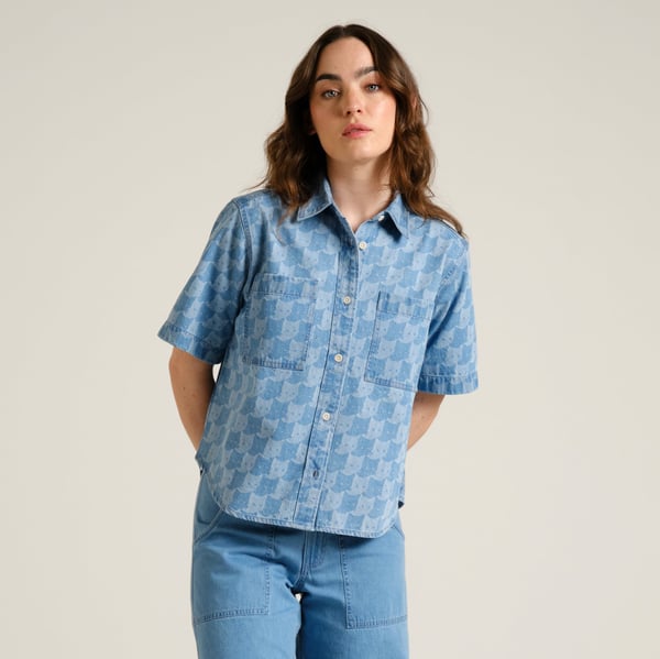 Shirt Stensvik Denim Pepita Cats Light Blue GOTS