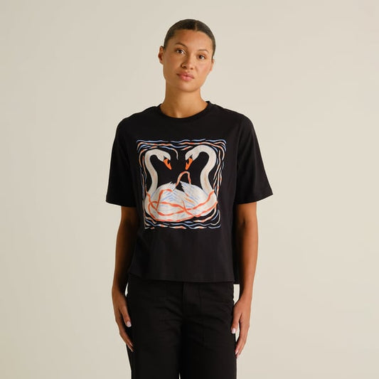 T-shirt Vadstena - Painted swans black