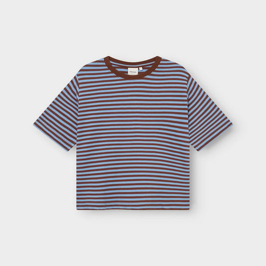 T-shirt Vadstena  - Stripes cappuccino brown/cornflower  blue