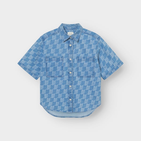 Shirt Stensvik Denim Pepita Cats Light Blue GOTS